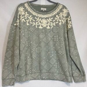 Lucky Brand Embroidered Geometric Crewneck Pullover Sweatshirt Women Size Large